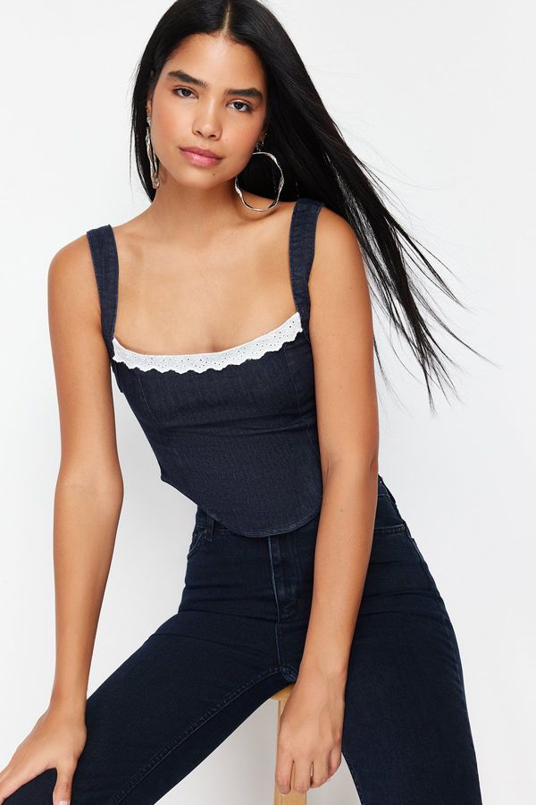 Trendyol Trendyol Dark Blue Collar Detailed Strap Denim Bustier