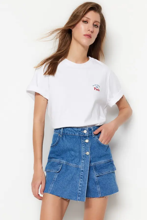 Trendyol Trendyol Dark Blue Denim Shorts Skirt with Cargo Pocket