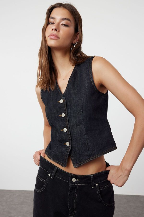 Trendyol Trendyol Dark Blue Fitted Denim Vest