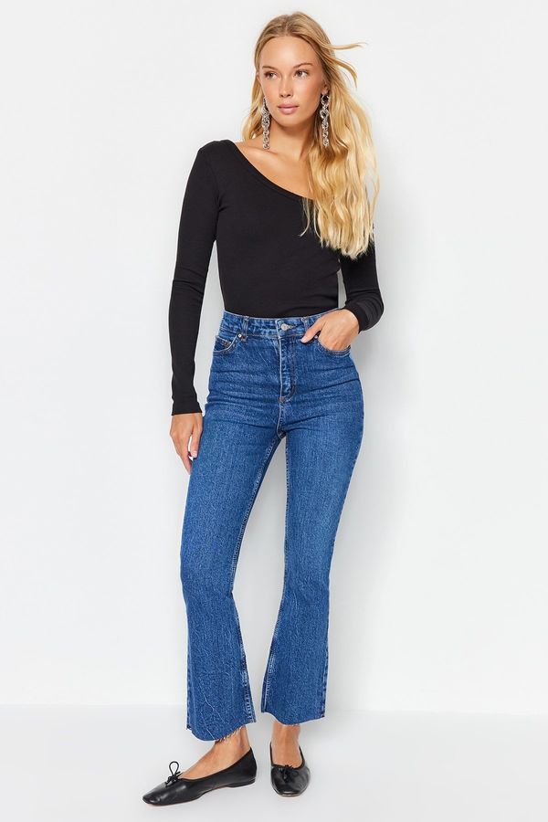 Trendyol Trendyol Dark Blue High Waist Crop Flare Jeans