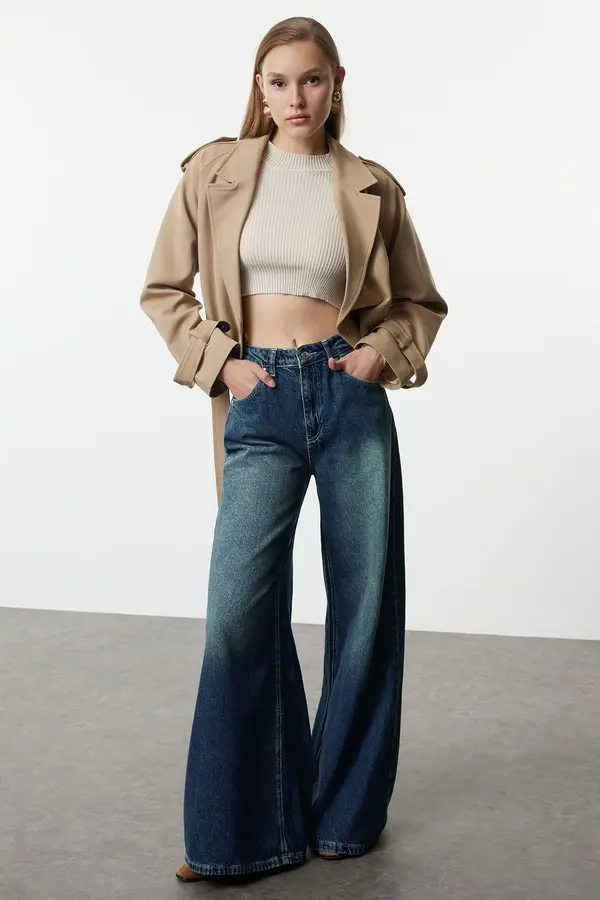 Trendyol Trendyol Dark Blue High Waist Extra Wide Leg Palazzo Jeans