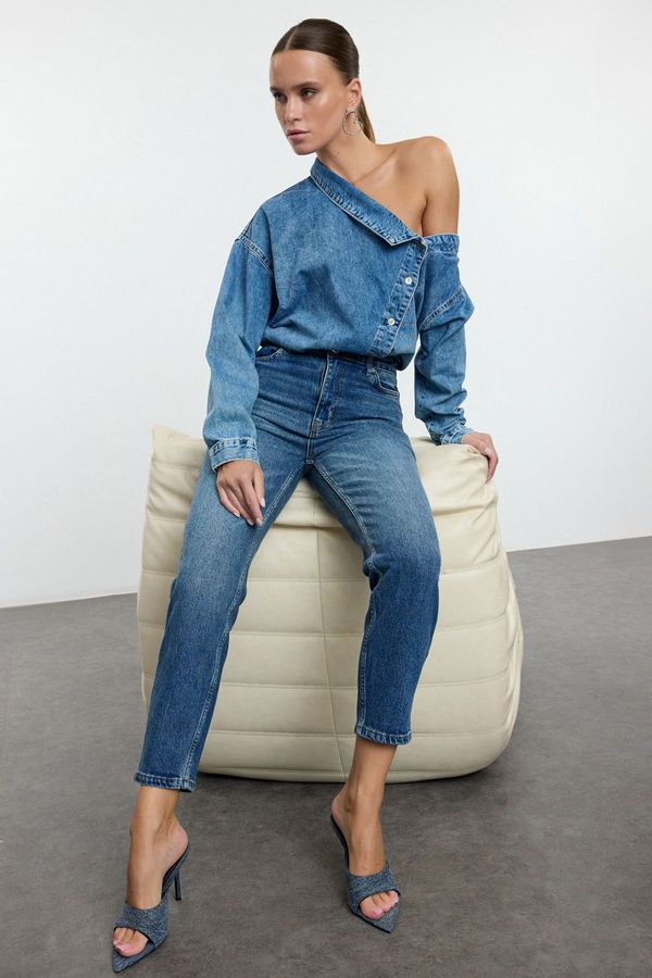 Trendyol Trendyol Dark Blue High Waist Slim Mom Jeans