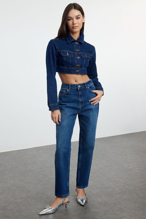 Trendyol Trendyol Dark Blue High Waist Slim Mom Jeans