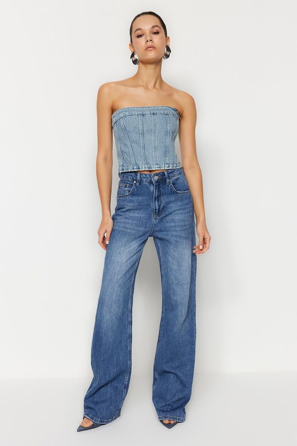 Trendyol Trendyol Dark Blue High Waist Wide Leg Jeans