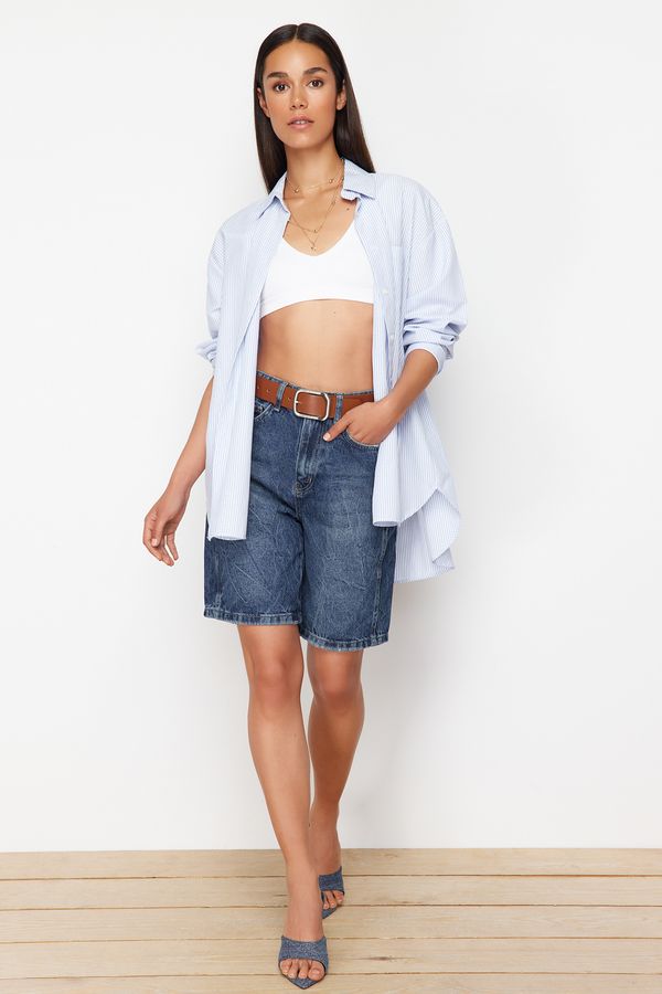 Trendyol Trendyol Dark Blue More Sustainable High Waist Denim Shorts & Bermuda