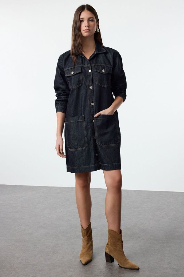 Trendyol Trendyol Dark Blue Regular Denim Trench Coat