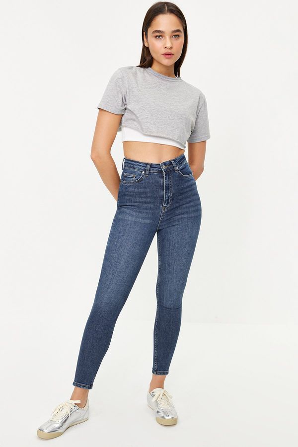 Trendyol Trendyol Dark Blue Vintage High Waist Skinny Jeans