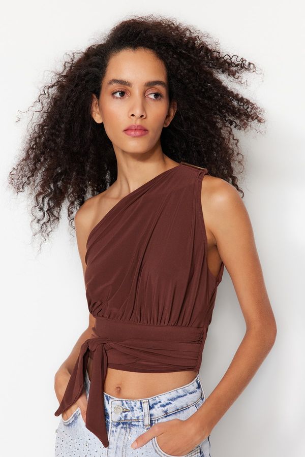 Trendyol Trendyol Dark Brown Crop Knitted Bustier With Accessories