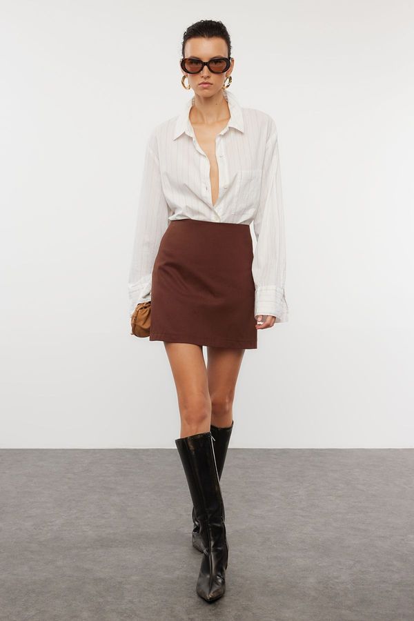 Trendyol Trendyol Dark Brown High Waist A-Line Mini Woven Skirt