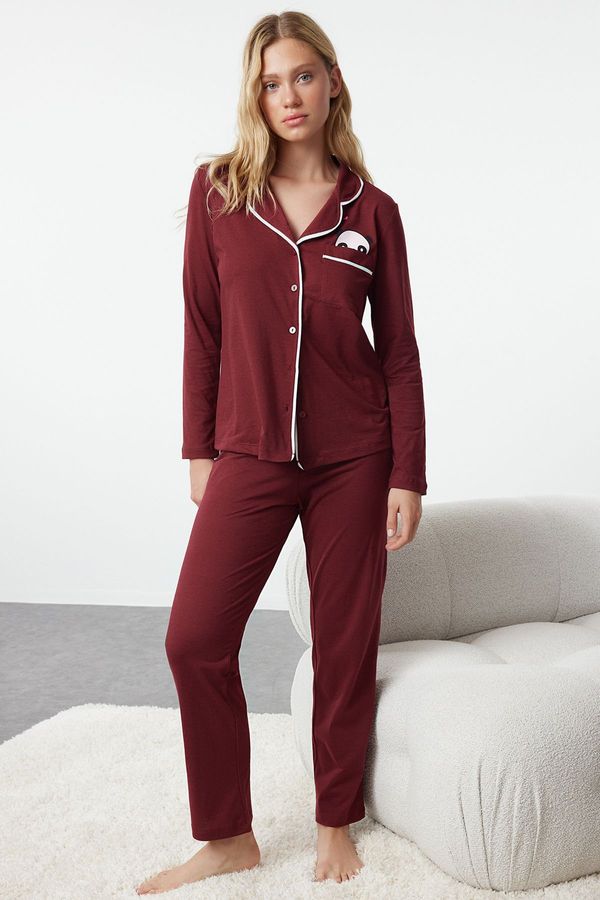 Trendyol Trendyol Dark Burgundy Cotton Panda Printed Knitted Pajama Set