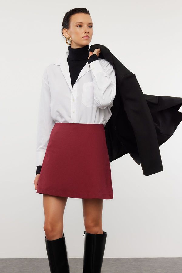 Trendyol Trendyol Dark Burgundy High Waist A-Line Mini Woven Skirt