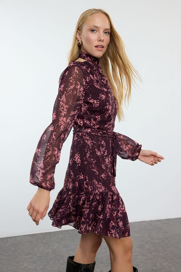 Trendyol Trendyol Dark Cherry Floral Woven Winter Dress