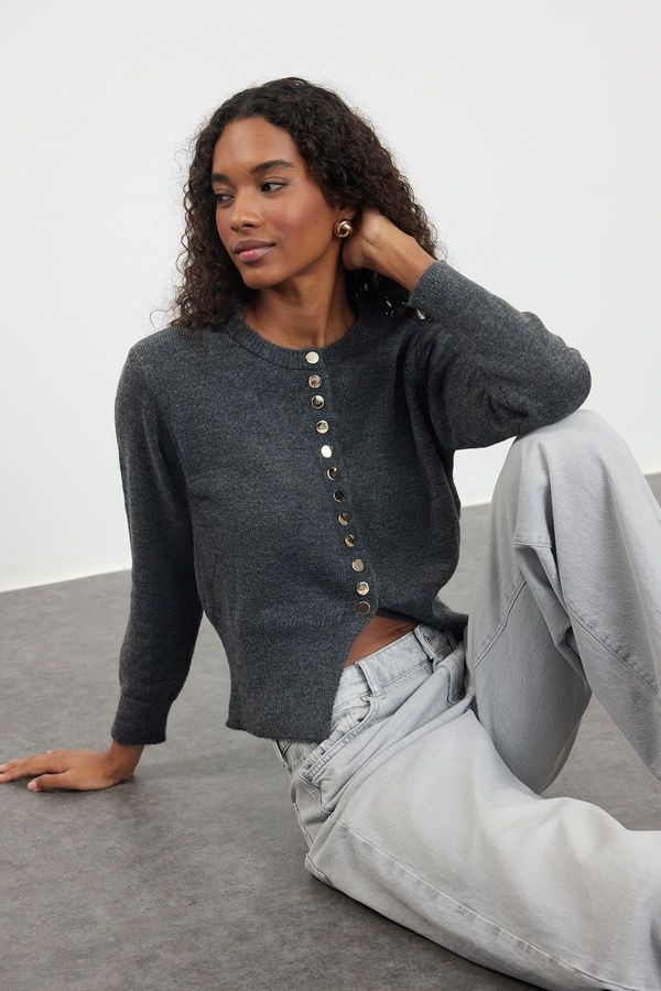 Trendyol Trendyol Dark Gray Basic Buttoned Jacket Look Knitwear Cardigan