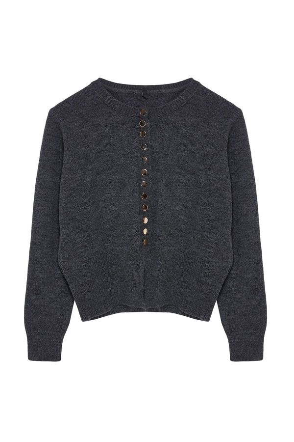 Trendyol Trendyol Dark Gray Basic Buttoned Knitwear Cardigan