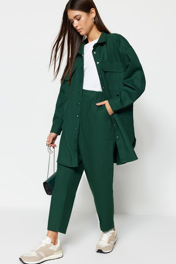 Trendyol Trendyol Dark Green Pocket Detailed Snap Close Shirt-Pants Woven Suit