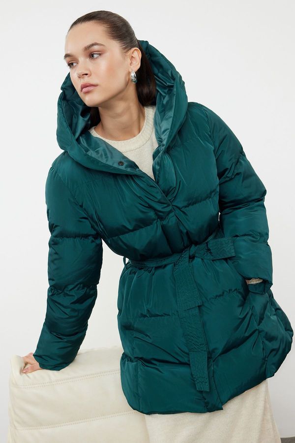 Trendyol Trendyol Dark Green Regular Fit Belted Water Repellent Puffer Jacket