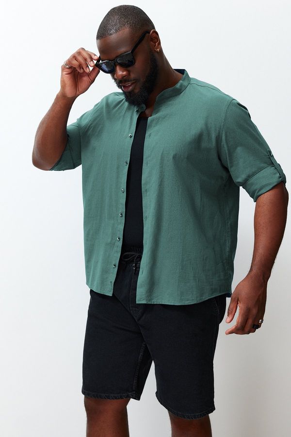 Trendyol Trendyol Dark Green Regular Fit Comfortable High Collar Basic Large Size Shirt