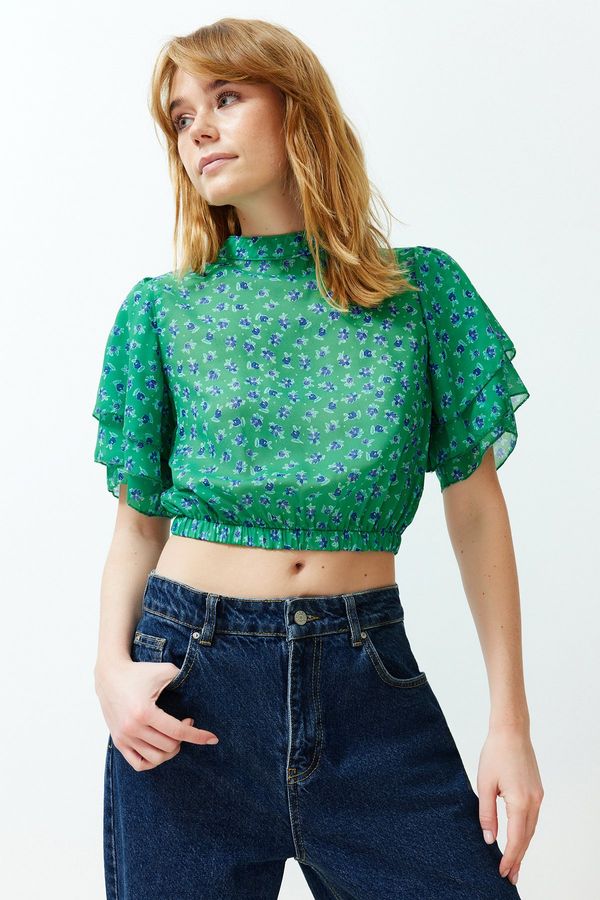 Trendyol Trendyol Dark Green Woven Floral Print Blouse