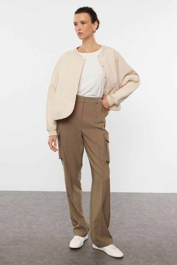 Trendyol Trendyol Dark Khaki Cargo Straight Cut Woven Double Pocket Woven Trousers