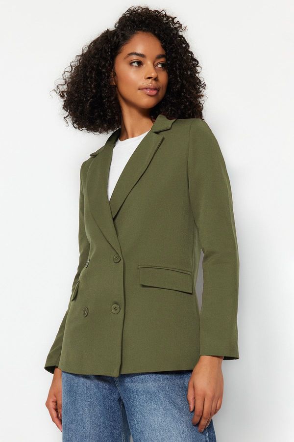 Trendyol Trendyol Dark Khaki Regular Lined Double-Breasted Woven Blazer Jacket