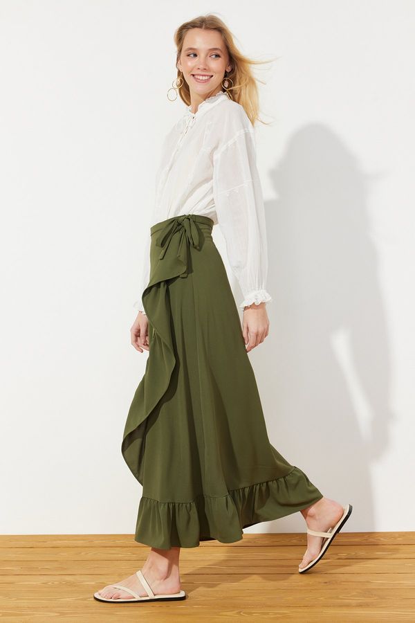 Trendyol Trendyol Dark Khaki Wrap Flounced Woven Skirt