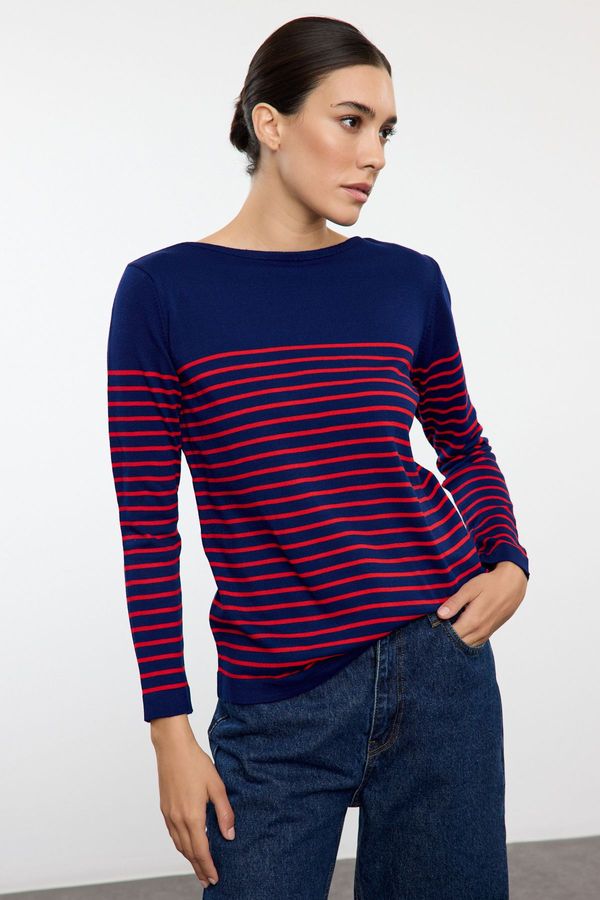 Trendyol Trendyol Dark Navy Blue Basic Striped Knitted Sweater