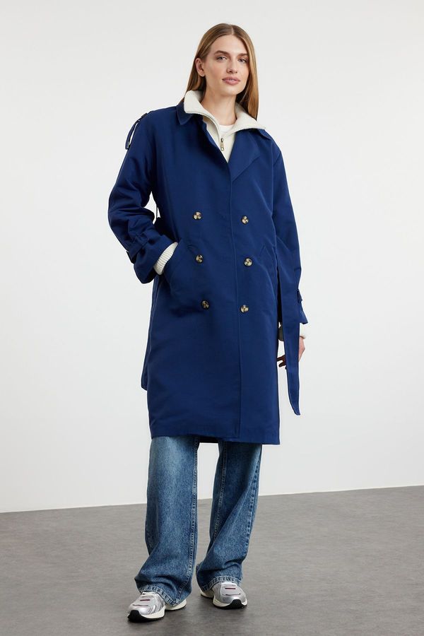 Trendyol Trendyol Dark Navy Blue Oversize Belted Trench Coat