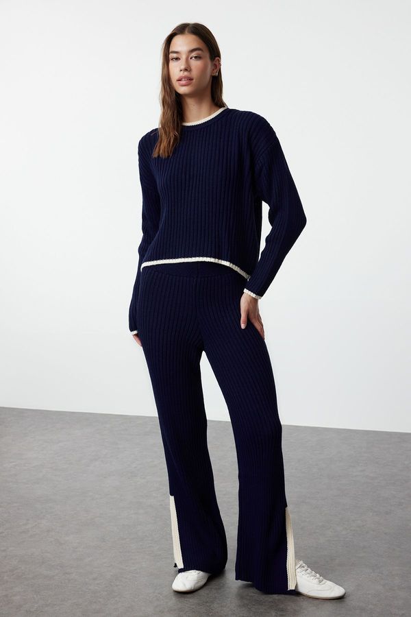 Trendyol Trendyol Dark Navy Blue Ribbed Color Block Knitwear Two Piece Set