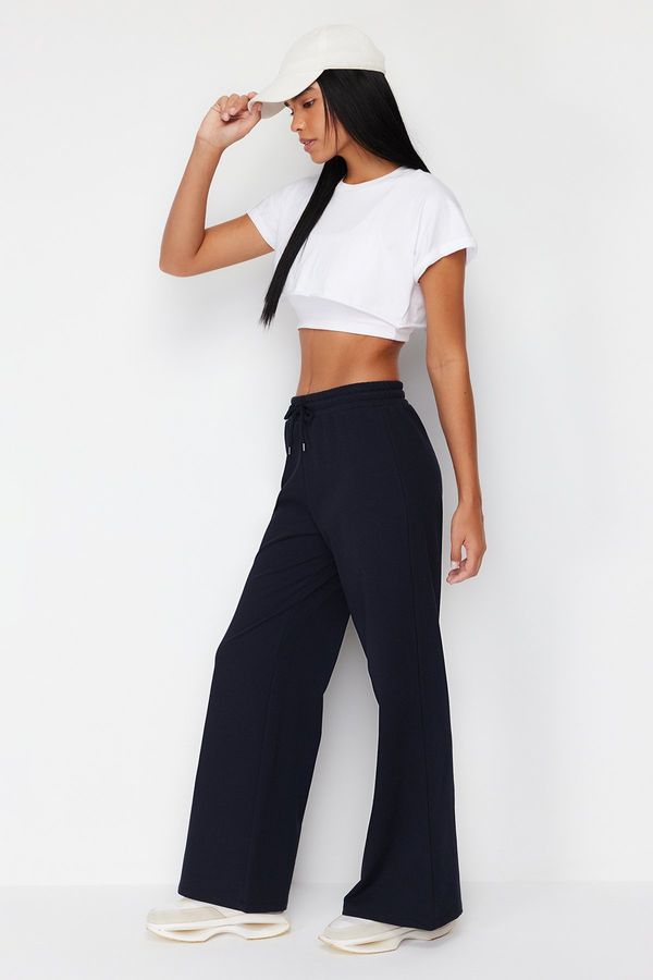 Trendyol Trendyol Dark Navy Blue Wide Leg Thin Knitted Sports Sweatpants