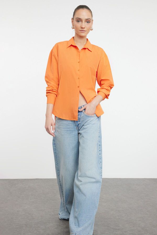 Trendyol Trendyol Dark Orange Loose Fit Cotton Woven Shirt