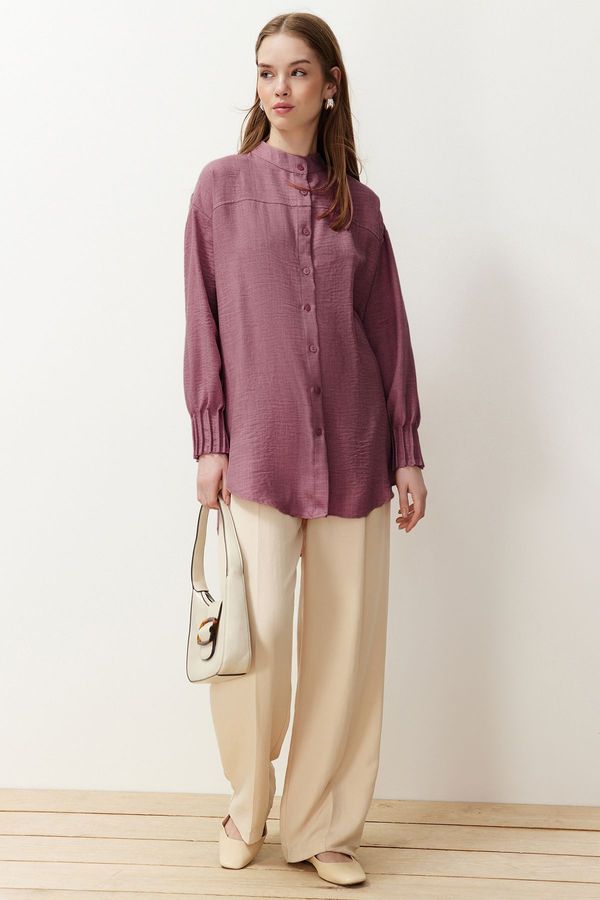 Trendyol Trendyol Dark Pink Linen Aerobin Oversize Woven Shirt