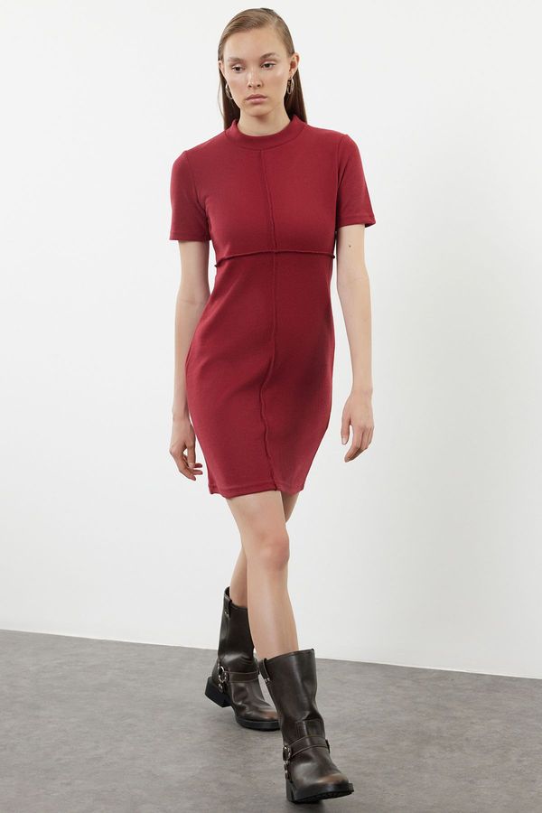 Trendyol Trendyol Dark Red A-Line/A-Line Formal Thessaloniki/Knitwear Look Mini Knitted Dress