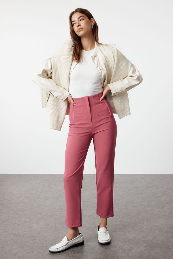 Trendyol Trendyol Dusty Rose Cigarette Pattern Darted High Waist Ankle Length Woven Trousers