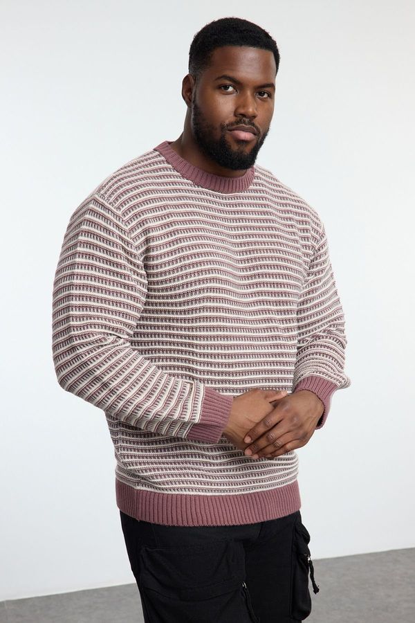 Trendyol Trendyol Dusty Rose FL Men's Regular Crew Neck Ethnic Knitwear Plus Size Sweater