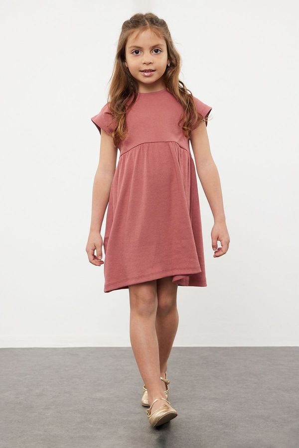 Trendyol Trendyol Dusty Rose Girl's Ruffle Short Sleeve Knitted Dress