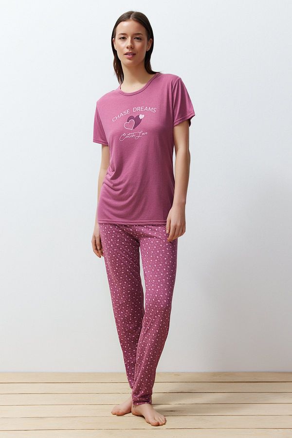 Trendyol Trendyol Dusty Rose Heart Knitted Pajama Set