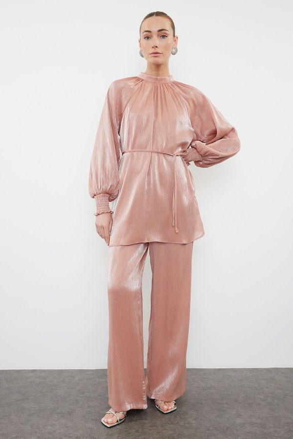 Trendyol Trendyol Dusty Rose Satin Woven Top-Bottom Set