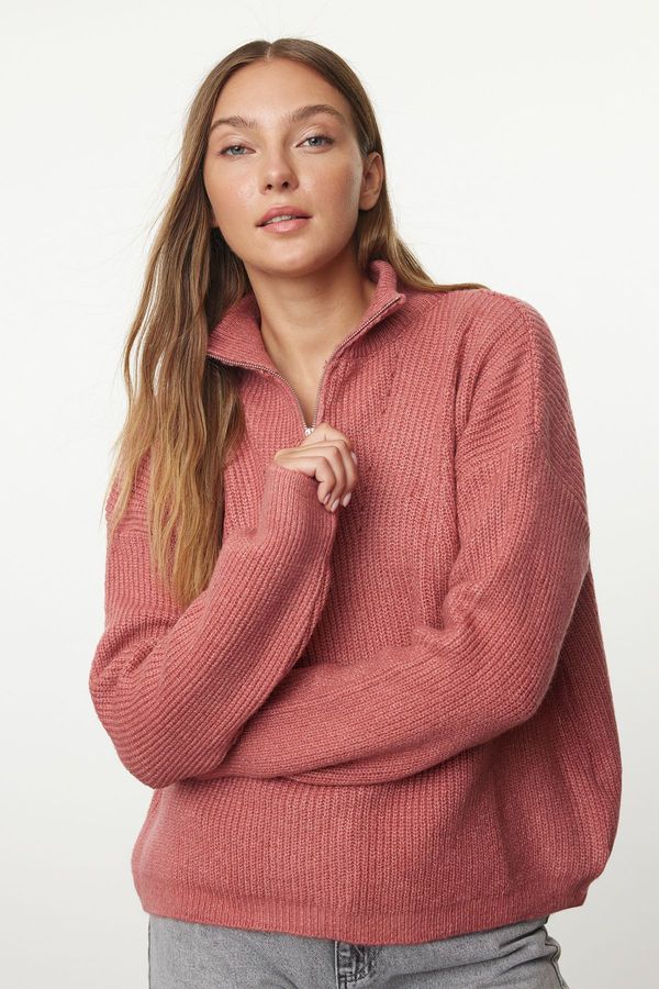 Trendyol Trendyol Dusty Rose Soft Texture Zippered Knitwear Sweater