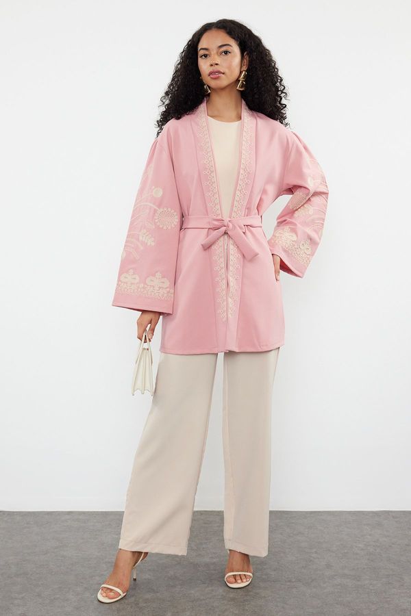 Trendyol Trendyol Dusty Rose Woven Embroidered Cap & Abaya & Kimono