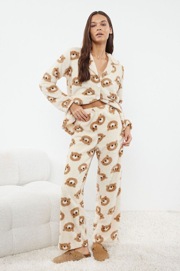 Trendyol Trendyol Ecru Animal Wellsoft Winter Knitted Pajama Set