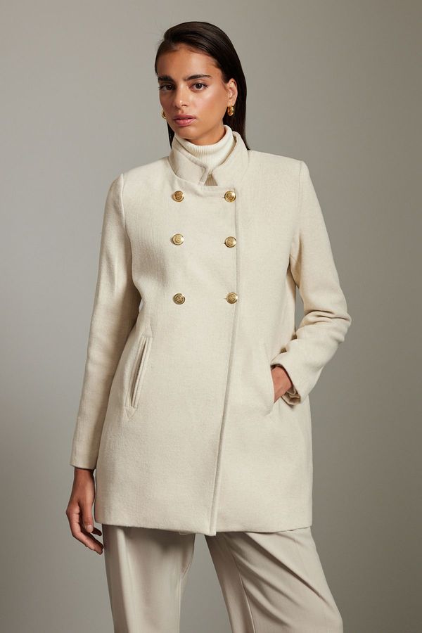 Trendyol Trendyol Ecru Button Detailed Regular Woolen Midi Coat