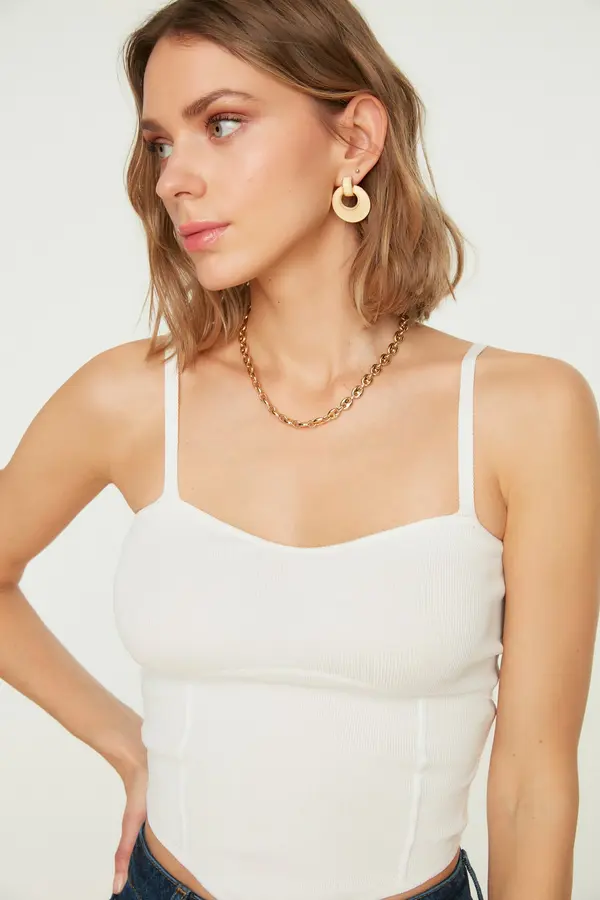 Trendyol Trendyol Ecru Crop Bustier Knitwear Thin Blouse