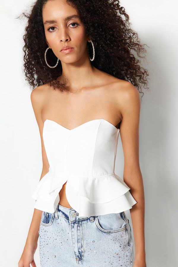 Trendyol Trendyol Ecru Crop Woven Bridal Blouse