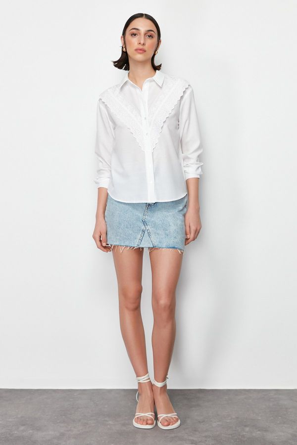 Trendyol Trendyol Ecru Embroidery and Lace Detailed Regular Fit Woven Shirt