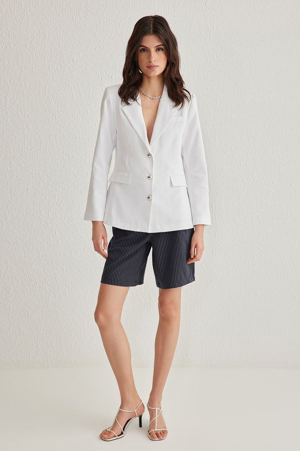 Trendyol Trendyol Ecru Fitted Gabardine Button Detailed Blazer Jacket