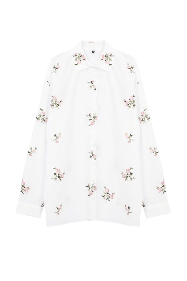 Trendyol Trendyol Ecru Flower Embroidered Shirt