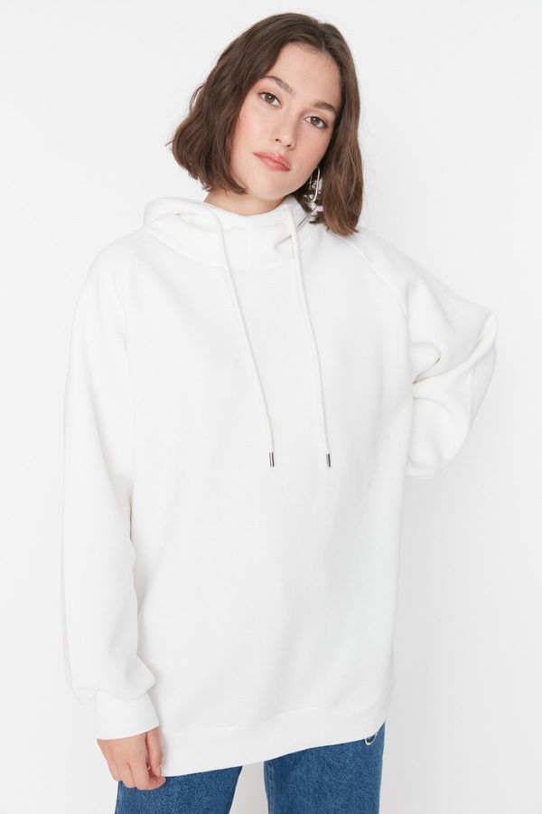 Trendyol Trendyol Ecru Hooded Oversize Raised Knitted Sweatshirt