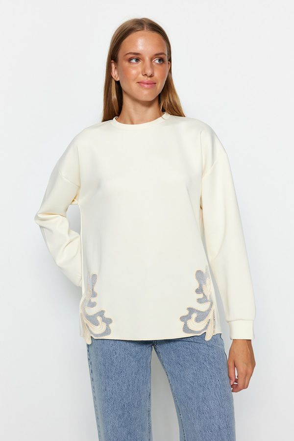 Trendyol Trendyol Ecru Lace Detailed Diver/Scuba Knitted Sweatshirt