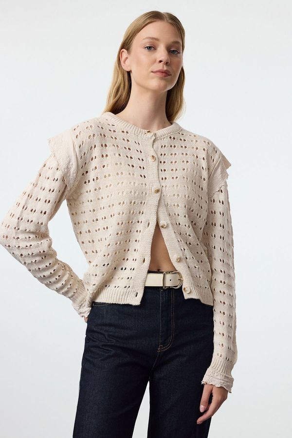 Trendyol Trendyol Ecru Lace Detailed Openwork/Perforated Knitwear Cardigan