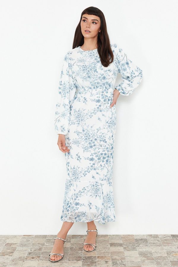 Trendyol Trendyol Ecru Lined Floral Woven Chiffon Dress